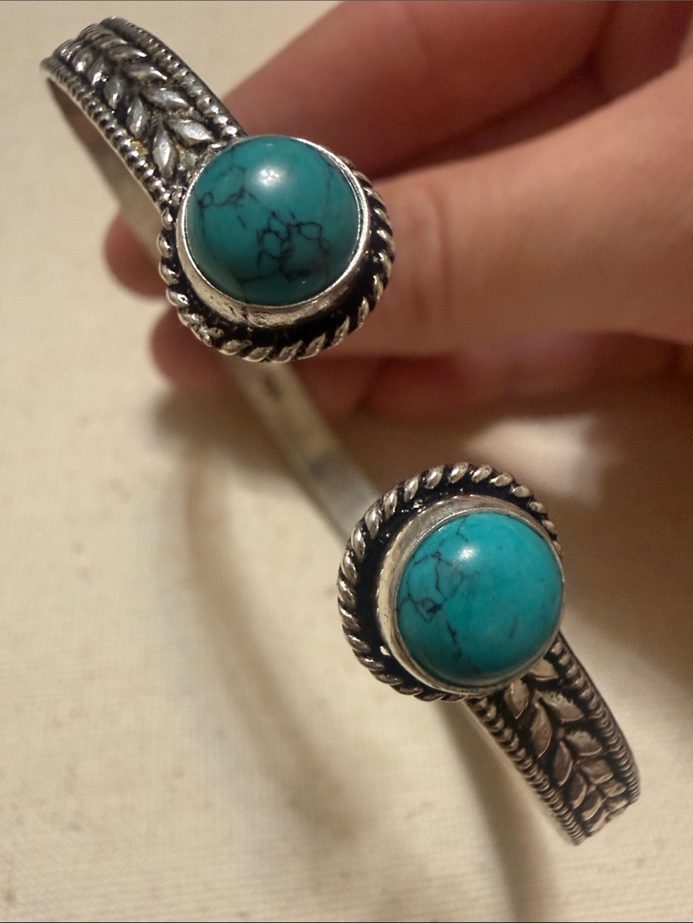 Delicate Handcrafted Sterling Silver 925 Turquoise Open Cuff Bracelet